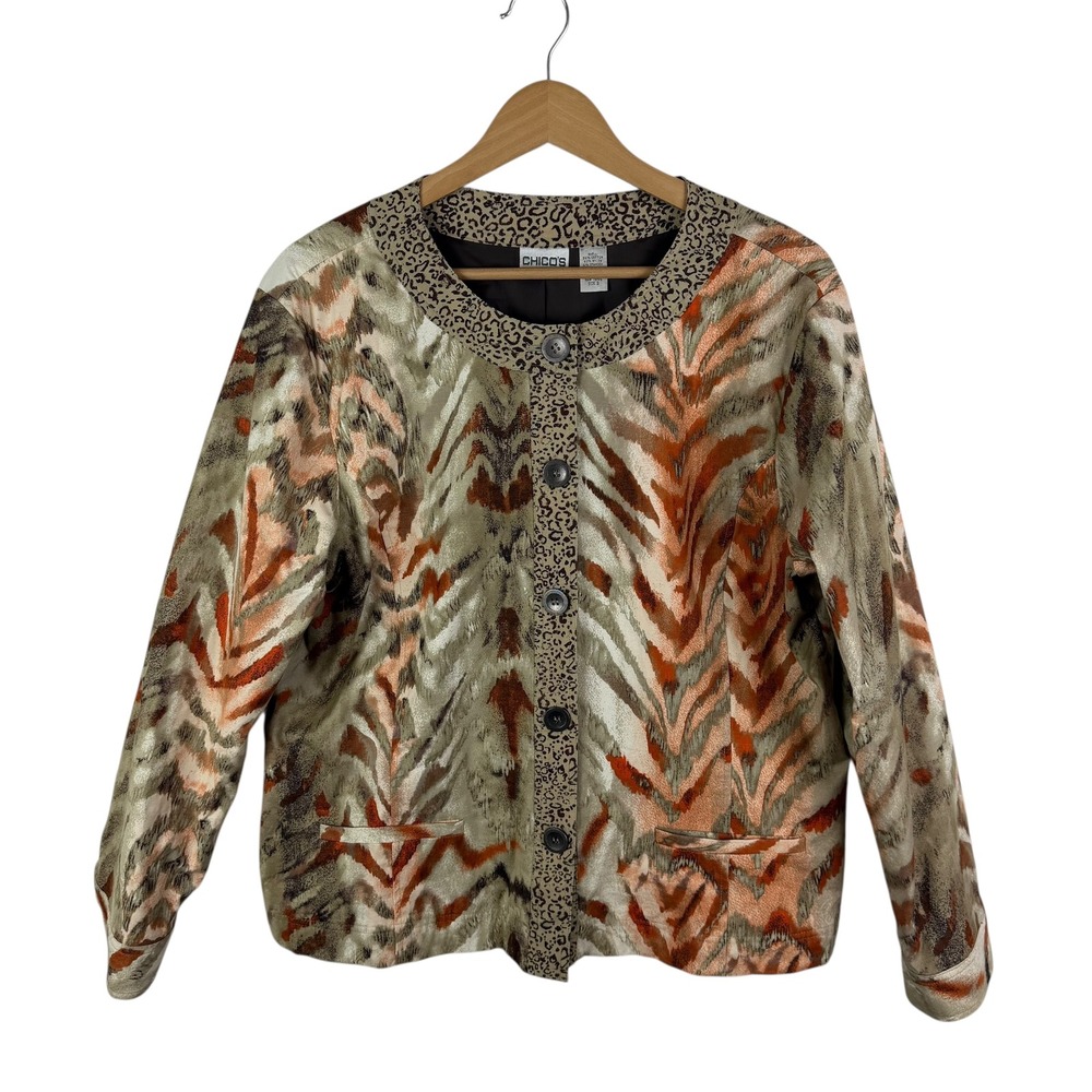 Chicos Animal Print Jacket‎ Size 3 XL Boho Maximalist Chic Layering Bold Unique